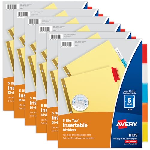 Avery Binder Dividers - 5-Tab Insertable Multicolor Big Kit