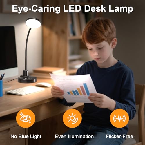 Classic 15W LED Desk Lamp with USB Charging Ports – Essentials