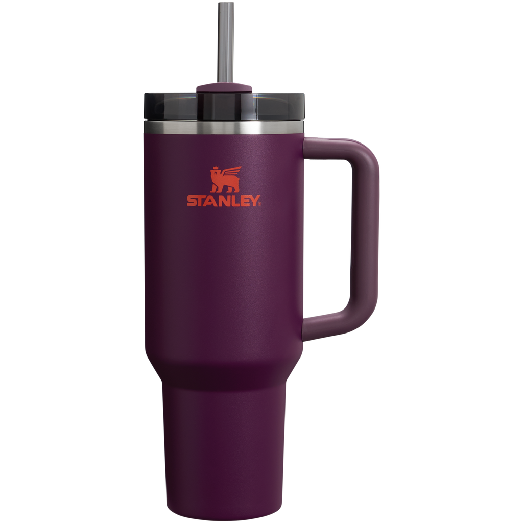 Splash-Resistant FlowState The Quencher H2.0 Flowstate Tumbler  | Stanley Create D332L - 40oz Large Capacity Car-Cup Friendly Quencher - Plum