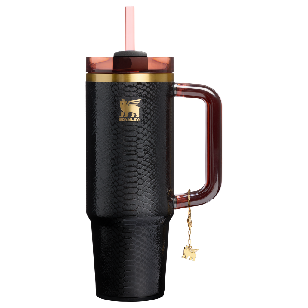 Large Capacity The Quencher Luxe H2.0 Flowstate Tumbler D171F - Double-Wall Vacuum Insulated Travel Tumbler with Straw - Black Snakeskin
