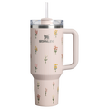 Splash-Resistant FlowState The Quencher H2.0 Flowstate Tumbler D362R - FlowState 3-Position Lid Insulated Travel Mug - Rose Quartz Bouquets