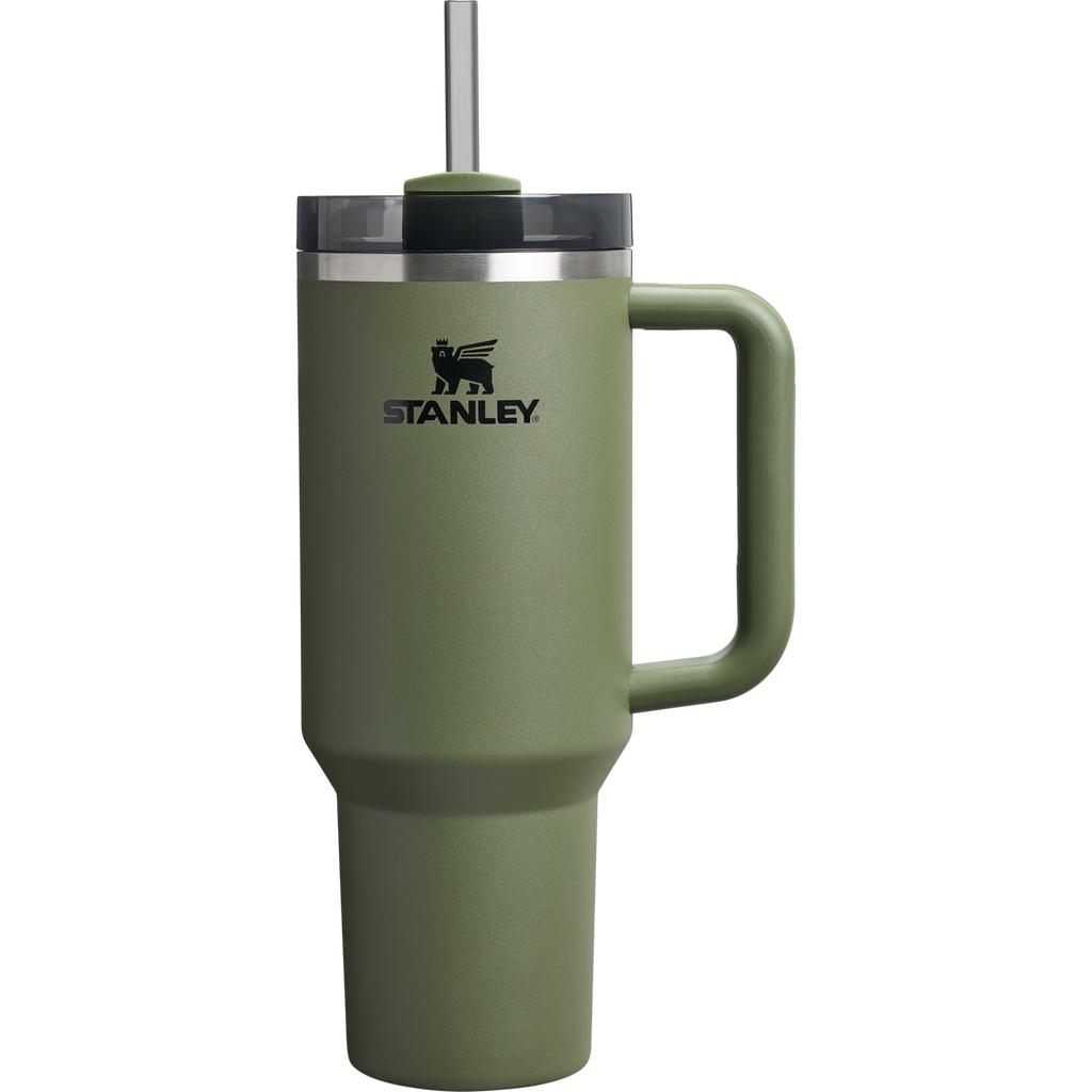 Splash-Resistant FlowState The Quencher H2.0 Flowstate Tumbler  | Stanley Create D332L - 40oz Large Capacity Car-Cup Friendly Quencher - Dried Pine
