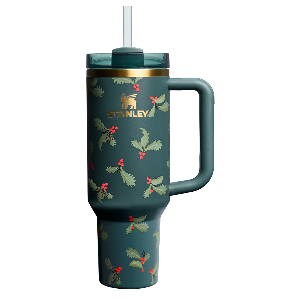 Splash-Resistant FlowState The Cheers & Cheer Quencher H2.0 Flowstate Tumbler D188Q - Double-Wall Vacuum Insulated Travel Tumbler with Straw - Holiday Botanical