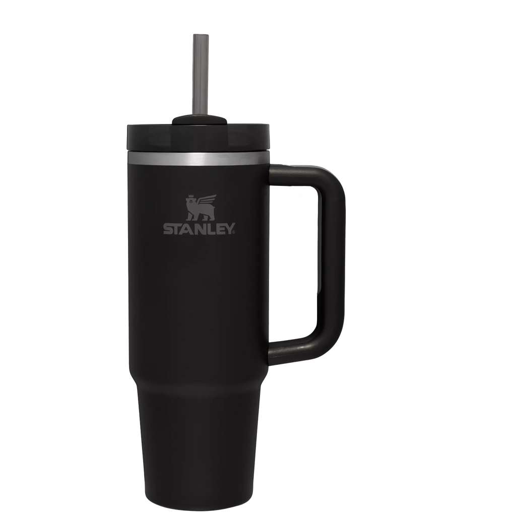 Splash-Resistant FlowState The Quencher H2.0 Flowstate Tumbler  | Stanley Create D332L - 40oz Large Capacity Car-Cup Friendly Quencher - Black